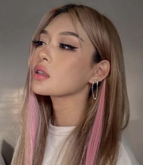 Brown And Pink Hair, Pink Hair Streaks, Pink Hair Highlights, Baby Pink Hair, Hair Color Swatches, Blonde Hair With Pink Highlights, Light Pink Hair, Pink Blonde Hair, Hair Color Underneath