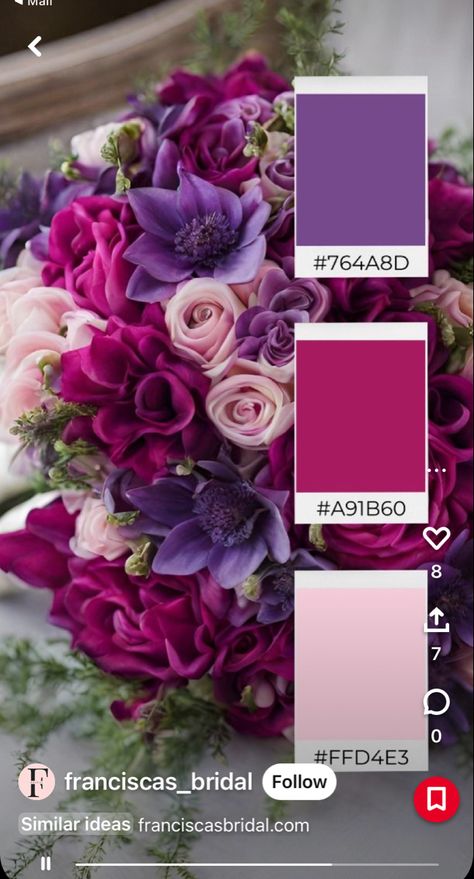 Berry Color Wedding Theme, Color Combinations For Flowers, Color Palette With Maroon, Color Palettes With Purple, Magenta And Purple Wedding, Plum Color Wedding, Wedding Colour Pallet, Hot Pink And Purple Wedding, Magenta Wedding Colors Colour Palettes