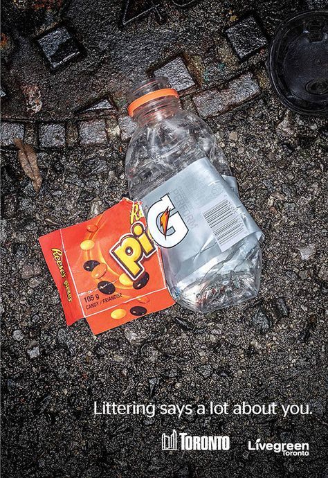 Live Green Toronto has just released a series of anti-littering ads to help curb the city's ongoing problems with trash and pollution. Clever Advertising, 광고 디자인, Publicidad Creativa, Great Ads, Signature Ideas, Guerilla Marketing, Best Ads, Main Game, Print Advertising