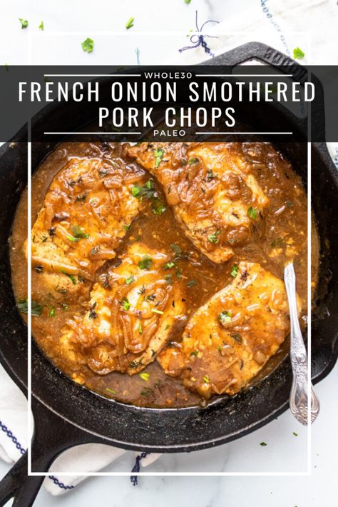 French Onion Smothered Pork Chops - a dash of dolly French Onion Smothered Pork Chops, Onion Smothered Pork Chops, Keto Breakfast Pizza, Onion Pork Chops, French Onion Pork Chops, Smothered Pork Chops Recipe, Breakfast Pizza Recipe, Smothered Pork, Smothered Pork Chops