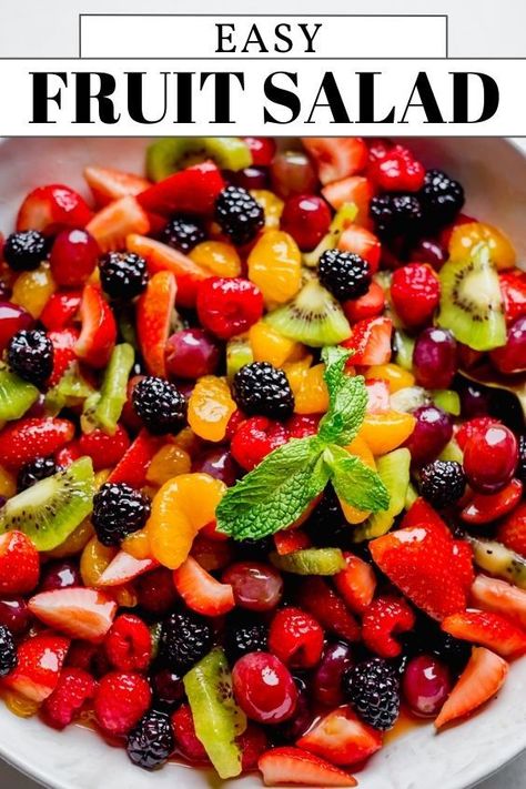 Easy Fruit Salad Recipe – Enjoy this colorful fruit salad with an easy homemade syrup for breakfast, brunch, or dessert. Topped with mint leaves, the flavors are light, sweet, and fresh! Easy Homemade Syrup, Brunch Fruit Salad, Spring Fruit Salad, Summer Brunch Recipes, Christmas Fruit Salad, Breakfast Fruit Salad, Easy Fruit Salad, Fruit Salad Ingredients, Brunch Salad