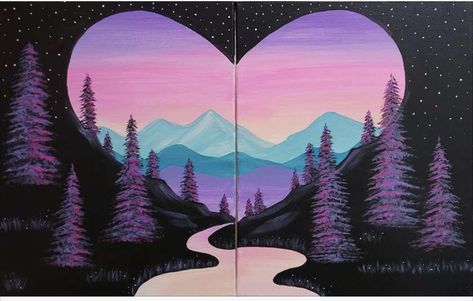 Family Paint Night Ideas Easy, Date Night Painting Ideas Couple, Couples Paint Night Ideas, Duo Painting Ideas, Date Night Painting Ideas, Date Night Painting, Couples Painting Ideas, Painting Prompts, Couples Painting