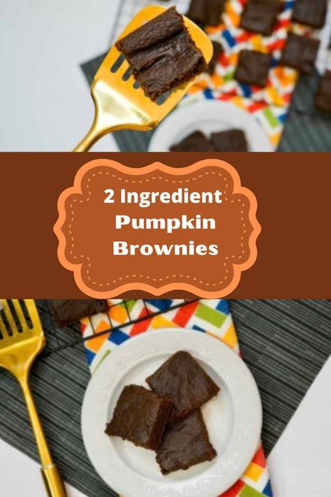 Need a tasty fall dessert in a hurry?? Try these 2 Ingredient Pumpkin Brownies! These 2 ingredient brownies are dense and fudgy and quick to make. Surprisingly they ALSO taste fabulous for low-fat brownies. That's right these brownies mix up with just ONE box of brownie mix and a can of pumpkin puree. No eggs, no oil, no butter just mix and pumpkin. That cuts the total fat by around 125 grams of fat. So yeah low-fat brownies that taste great! #pumpkinbrownies #2ingredientbrownies 2 Ingredient Brownies, Low Fat Brownies, Low Fat Desserts, Brownie Muffins, Pumpkin Brownies, Pumpkin Pie Mix, Baking Powder Uses, Two Ingredient, 2 Ingredient