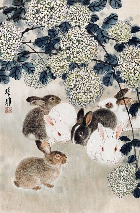 Rabbit Painting, Rabbit Art, Bunny Art, Cat Artwork, Objet D'art, Pics Art, Watercolor Artwork, 귀여운 동물, Chinese Art