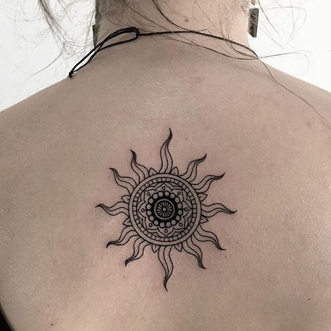 White Mandala Tattoo, Mandala Sun Tattoo, Outer Space Tattoos, Tattoo Sonne, Mandala Sun, Tato Minimal, Sun Tattoo Designs, Sun Mandala, Tattoo Henna