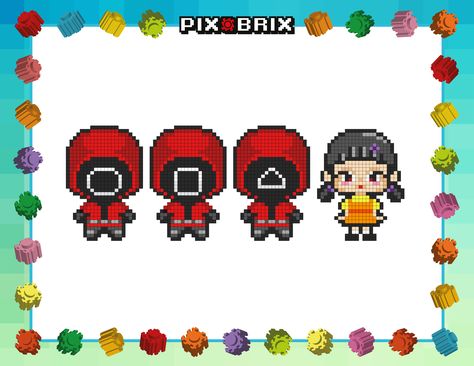 Squid Game PIX BRIX Pixel Art Template Pix Brix Patterns, Squid Game Pixel Art, Game Pixel Art, Pixel Art Templates, Pixel Drawing, Canvas Work, Lego Bricks, Squid Game, Squid Games