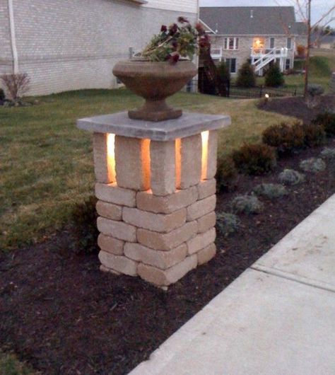 Light feature Outdoor Lighting Ideas Front Yards, Brick Projects, Brick Garden, Light Feature, Contemporary Patio, Green Acres, Outdoor Gardens Design, Home Landscaping, Garden Yard Ideas