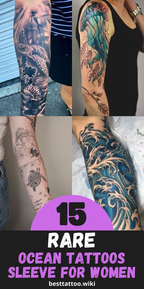 15 Ocean Tattoos Sleeve for Women Ideas 2024: Dive into Stunning Sea-Inspired Ink! Seashells Tattoos For Women, Ocean Sleeve Tattoo Women, Water Tattoos For Women, Mermaid Tattoo Sleeve, Sea Sleeve Tattoo, Ocean Leg Sleeve Tattoo, Monochromatic Tattoo, Mermaid Tattoo Ideas For Women, Ocean Tattoos For Women