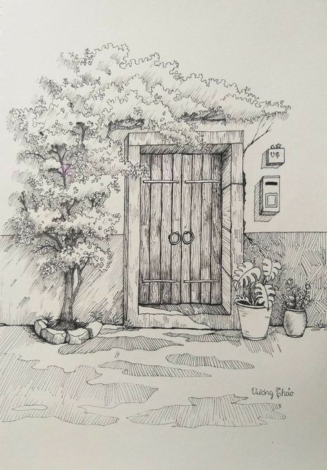 Landscape Pencil Drawings, Fineliner Art, Pen Art Work, Architecture Drawing Sketchbooks, Pen Art Drawings, Landscape Sketch, Architecture Drawing Art, Easy Drawings Sketches, Art Easy