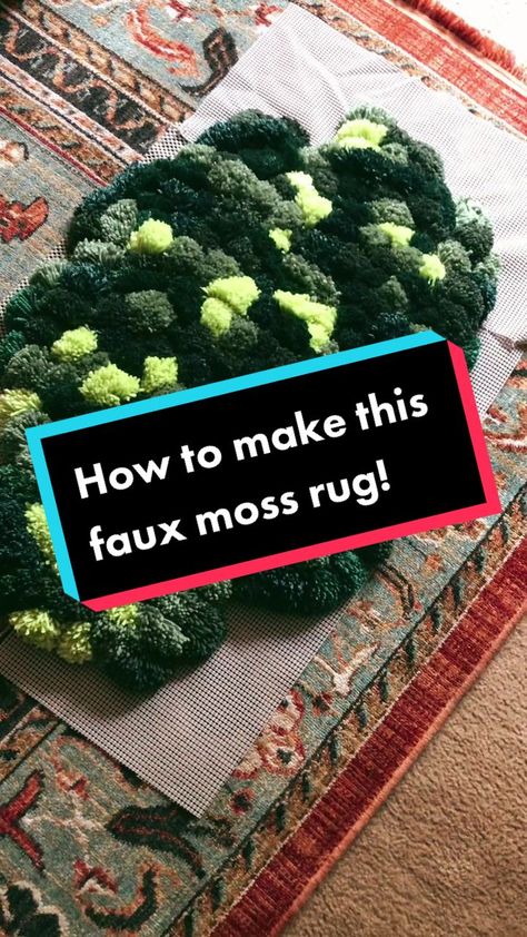 Rug That Looks Like Moss, Latch Hook Moss Rug, Miss Rug Diy, Crochet Moss Rug Pattern, Diy Moss Carpet, Diy Moss Rug Yarn, Yarn Moss Rug, Diy Moss Rug Tutorial, How To Make A Moss Rug