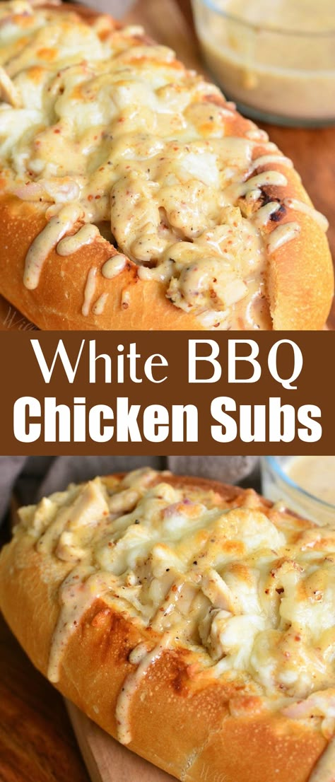 White Bbq Sauce Chicken, White Bbq Chicken, Chicken Subs, White Bbq Sauce, Sub Sandwich, Bbq Sauce Chicken, Sub Sandwiches, God Mat, Chicken Dishes Recipes