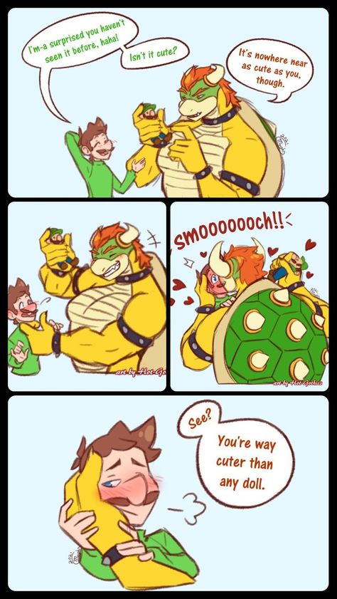 Bowigi Fan Art, Bowuigi Ship, Bowuigi Comic, Luigi X Bowser Ship Fanart, Browser X Luigi, Mario X Bowser, Bowuigi Fanart, Bowluigi Fanart, Size Difference Couple Drawing