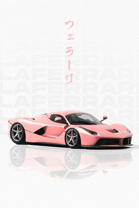 Japanese minimal & modern poster of a Ferrari LaFerrari with japanese characters meaning 'FERRARI'. Japanese Poster Wallpaper, Pink Poster Prints, Ferrari Art, Pink Ferrari, Jdm Wallpaper, Poster Wallpaper, Automotive Artwork, Ferrari Laferrari, Cool Car Pictures