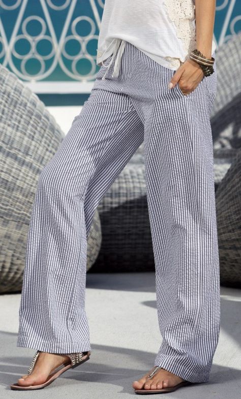 Summer Blues, Seersucker Pants, Summer Blue, Casual Stripes, Drawstring Pants, Striped Pants, Linen Pants, Tulum, Light Gray