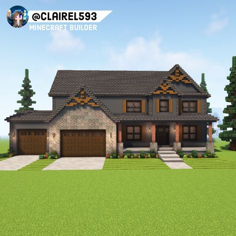 @clairel593 shared a photo on Instagram: “Suburban Farmhouse I love how this turned out! Larger houses like this are my favorite! And I found cool palette for the stone part! The…” • May 8, 2022 at 3:02pm UTC Suburban Minecraft Houses Blueprints, Minecraft Suburban House Tutorials, Modern Homes Minecraft, Minecraft Modern Farmhouse, Modern Farmhouse Minecraft, Minecraft Houses Suburban, Minecraft Houses Blueprints Layout, Farmhouse Minecraft, Minecraft Suburban House