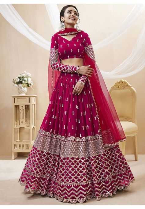 Raspberry Pink Embroidered Georgette Lehenga Choli Indian Lengha, Bridesmaid Lehenga, Georgette Lehenga, Party Wear Lehenga Choli, Lengha Choli, Pink Lehenga, Indian Wedding Wear, Lehenga Collection, Indian Lehenga