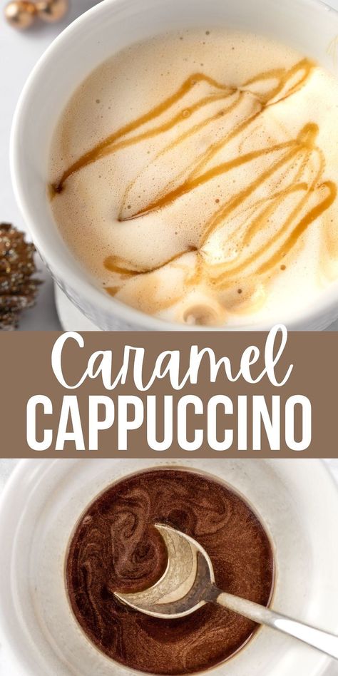 Capachino Recipe, Caramel Cappuccino Recipe, Coffee Machine Recipes, Cappuccino Mix Recipe, Salted Caramel Cappuccino, Expresso Recipes, Caramel Coffee Recipe, Speciality Coffee Recipes, Warm Drinks Recipes