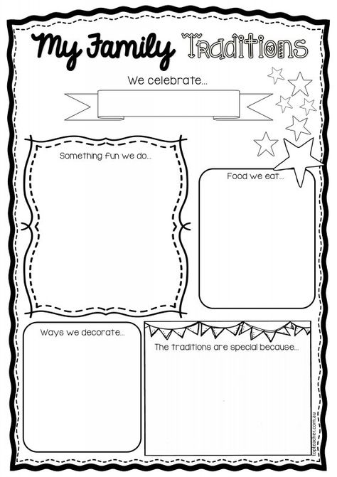 Family Traditions Lesson, Elf Shelf Ideas, Family Day Activities, Family Holiday Traditions, Oral Language Activities, Holiday Worksheets, Elf Shelf, Family Worksheet, Holiday Traditions Family