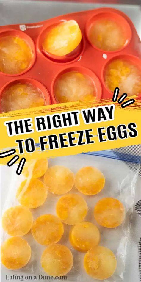 Learn how to freeze eggs the right way without ruining them. Freezing eggs is a great food storage idea. This is the best way to freeze eggs! #eatingonadime #freezingeggs #freezertips Freezing Fresh Produce, Freeze Eggs In Ice Cube Trays, Freezing Eggs In Ice Cube Trays, How To Freeze Eggs The Right Way, Freezing Raw Eggs, Freezing Scrambled Eggs, Egg Storage Diy, Egg Storage Ideas Refrigerators, Freezing Eggs How To