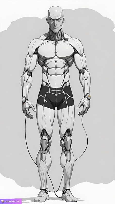 Anime Muscle Reference, Cyberpunk Male Character Art, Android Robot Male, Cyborgs Art Male, Male Robot, Bionic Design, Cyborgs Art, Human Figure Sketches, Humanoid Robot