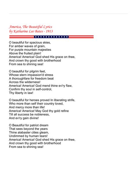 SS1CG2 Explore the concept of patriotism through the words in the songs America (My Country ‘Tis of Thee) and America the Beautiful (for example: brotherhood, liberty, freedom, pride, etc.) Students will listen to the song and be given lyrics, and then in small groups will have to add some choreography to the song and present in front of the class their own "take" on the lyrics and the song. This is a creative way for the students to learn and remember the song lyrics and their importance. Fourth Of July Song Lyrics, America The Beautiful Lyrics, Patriotic Songs For Kids In Hindi, Fourth Of July Songs, Poem On Patriotism In English, Folk Song Lyrics, Patriotic Song Lyrics, Patriotic Songs, Listen To The Song