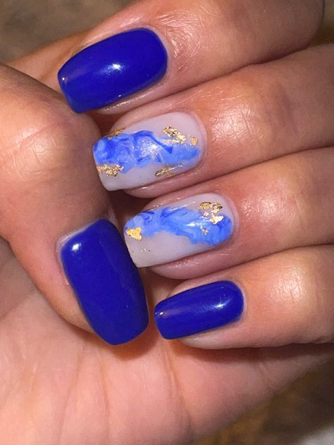 Royal Blue Nail Inspo Short, Royal Blue Nails Designs Short Square, Hoco Nails Almond, Royal Blue Marble Nails, Bright Blue Nails With Design, Royal Blue Gel Nails, Royal Blue Nails Designs Short, Soring Nails, Royal Blue And White Nails