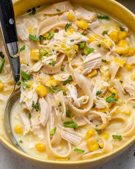 Chicken Noodle Soup Healthy, Chicken Noodle Soup Can, Soup With Noodles, Chicken Corn Soup, Creamy Chicken Noodle Soup, Chicken Corn, Gluten Free Noodles, Healthy Fitness Meals, Corn Soup