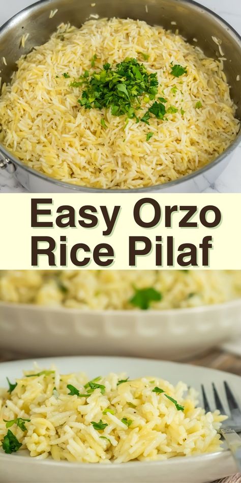 Orzo Rice Pilaf is a flavorful recipe combines the lightness of fluffy rice with the slight chewiness of orzo pasta, creating a delightful texture that's sure to please. Sauteed onions and garlic add depth, while chicken bouillon enhances the savory flavor. This pilaf is not only delicious but also versatile, pairing perfectly with a variety of main dishes. Serve it alongside grilled chicken for a classic combination, or with baked salmon for a more elegant meal. Click to get the recipe. Rice Pilaf With Orzo, Orzo Rice, Easy Rice Pilaf, Diy Pasta, Orzo Recipe, Rice Pilaf Recipe, Pilaf Recipes, Orzo Recipes, Rice Side Dishes