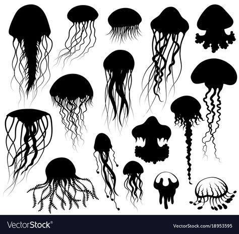 Set of jellyfish silhouettes Royalty Free Vector Image Jellyfish Stencil, Jellyfish Silhouette, Jellyfish Vector, Ocean Silhouette, Drawing Jellyfish, Jellyfish Lantern, Jellyfish Jewelry, Jellyfish Costume, Jellyfish Illustration