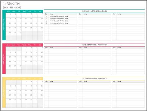 It is a 2023 calendar. We divided the year into 4 with this template. You can note the important days and activities of that period in this calendar, which you will see in quarters. With this Quarterly Calendar 20213 Excel Template, you can add your notes and your reminders for each month. It is a useful calendar. Excel Calendar Ideas, Spreadsheet Ideas, Editorial Calendar Template, Life Organisation, Aesthetic Planners, Quarterly Calendar, Training Planner, Free Wedding Planner Printables, Work Calendar