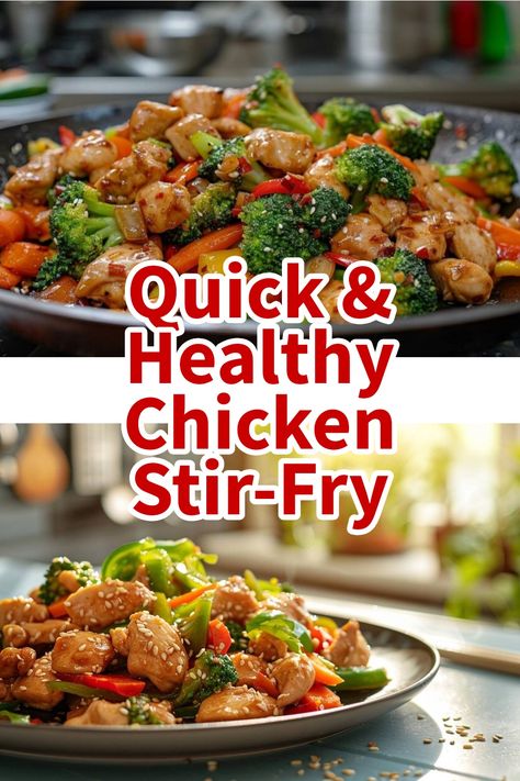 A vibrant stir-fry dish with chicken and colorful vegetables like broccoli, carrots, and bell peppers. Best Chicken Stir Fry, Stir Fry Dinner Recipes, Healthy Chicken Stir Fry, Stir Fry Chicken, Stir Fry Recipes Healthy, Chicken Stir Fry Recipe, Easy Chicken Stir Fry, Chicken Fry, Healthy Stir Fry