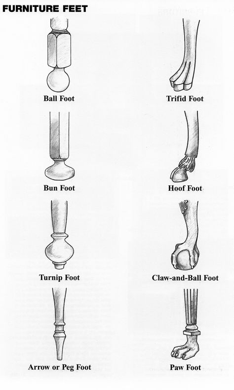 Diagrams of furniture feet. Furniture Styles Guide, Furniture Design Sketches, Painted Furniture Diy, Furniture Feet, Grand Homes, Antique Chairs, Furniture Details, Architecture Sketch, Furniture Legs