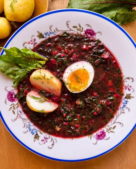 Botwinka: Beet Greens Soup with Egg and New Potatoes | Polonist Potato And Cheese Pierogi Recipe, Potato And Cheese Pierogi, Cheese Pierogi Recipe, Soup With Egg, Beet Soup Recipes, Polish Soup, Greens Soup, Pierogi Recipe, Beet Soup