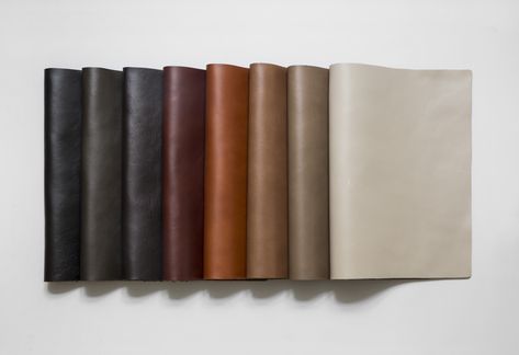 Our HORIZON leather gives you endless possibilities for adding elegance to any environment. With an array of earthy tones reminiscent of a landscape, including hues that echo the atmosphere and aesthetics from sunrise to sunset. Textile Photography, Leather Swatches, Dark Masculine, Masculine Interior, Ware House, Goods Design, Material Library, Color Mood, Texture Material