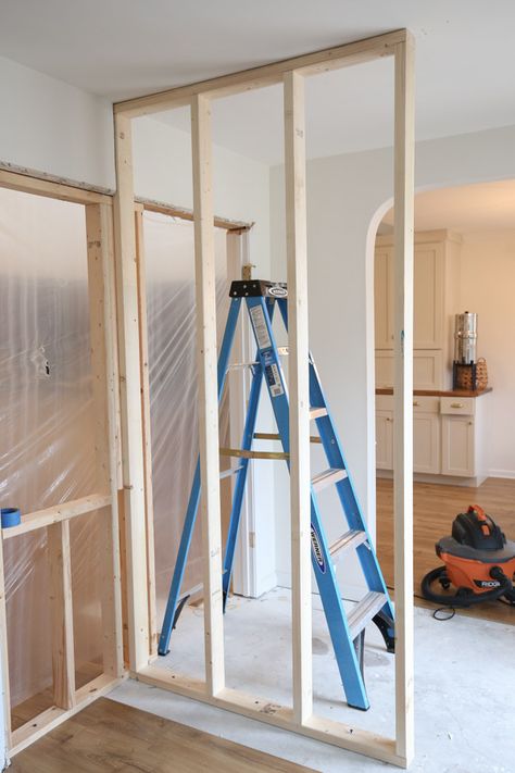 Learn how to frame a wall and how to build a wall in an existing home that is already constructed! This how to build an interior wall tutorial shares the steps and lessons learned with framing a non-load-bearing wall. Separate Rooms Without Walls, Established Home, Diy Will, Faux Walls, Framing Construction, Diy Room Divider, Build A Wall, Load Bearing Wall, Wood Frame Construction