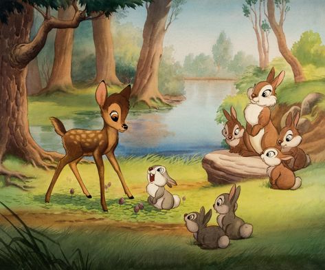 original disney bambi - Google Search Bambi Painting, Bambi Forest, Bambi Art, Disney Toms, Bambi Disney, Bambi And Thumper, Secret Forest, Baby Illustration, Classic Cartoon Characters