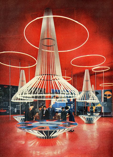 Pavilion of ENI Fair of Milan 1955. 1960s Space Age Interior, 1960s Space Age Aesthetic, 工业设计 Industrial Design, Groovy Architecture, Space Age Architecture, Space Age Interior, Space Age Aesthetic, Space Exhibition, 70s Space Age