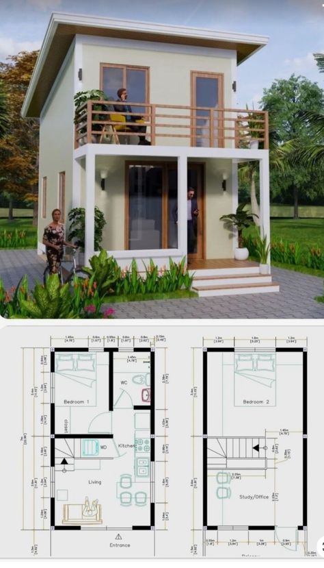 Small House Blueprints, Small House Layout, House Design Plans, Tiny House Layout, Tiny House Loft, House Floor Design, Two Story House, Small House Floor Plans, Building House Plans Designs