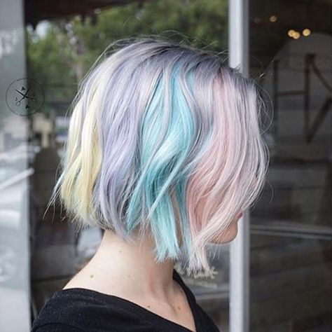 Unicorn hair {#IGORAColorWorx creation by @jeffreyrobert_ // Formula in the comments below} #InnerArtist Rainbow Short Hair, Pastel Rainbow Hair, Hair Color Pastel, Pinterest Hair, Fantasy Hair, Penteado Cabelo Curto, Hair Color And Cut, Pastel Hair, Colored Hair