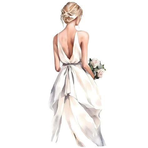 Bride Illustration Art, Bridal Artwork, Ballon Clipart, Bride Watercolor, Bride Painting, Painted Wedding Dress, Bride Illustration, Italian Bride, Bride Clipart