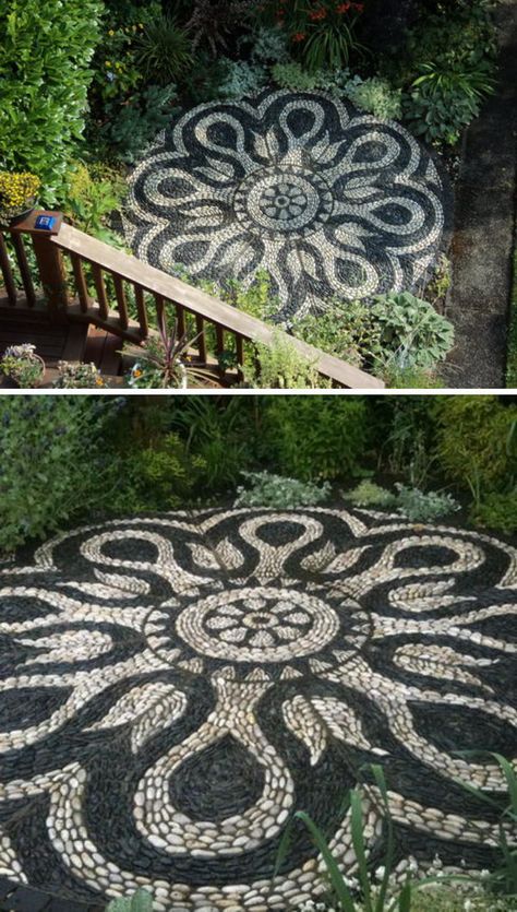 Pebble Mosaic Patio. Patio Floor Ideas, Mosaic Patio, Patio Floor, Painted Patio, Garden Floor, Patio Tiles, Pebble Mosaic, Floor Ideas, Patio Flooring