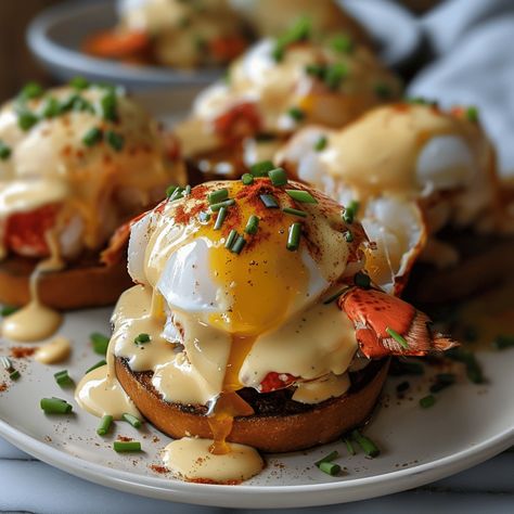 Bay Lobster Eggs Benedict with Cajun Hollandaise - Recipes, Tasks & Tools Fancy Egg Recipes, Eggs Benedict Variations, Lobster And Eggs Recipe, Seafood Eggs Benedict, Lobster Eggs Benedict, Unique Eggs Benedict Recipes, Lobster Benedict, Bay Lobster Eggs Benedict, Unique Eggs Benedict