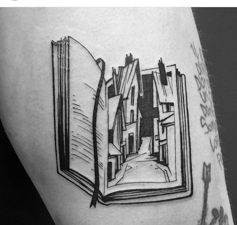 Book Map Tattoo, Book Elbow Bend Tattoo, Book Tattoo Half Sleeve, Book On Fire Tattoo, Book Club Tattoo Ideas, Horror Book Tattoo, Tattoos About Reading, Old Book Tattoo, Library Tattoo Ideas