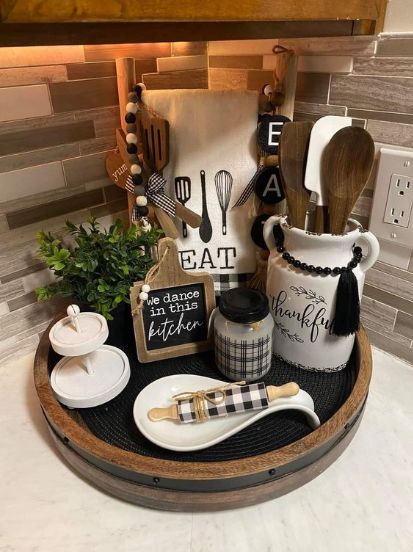 Counter Corner Ideas, Kitchen Counter Ideas Decor, Island Tray Decor, Kitchen Island Tray, Kitchen Island Tray Decor, Kitchen Counter Corner, Kitchen Island Decor Centerpieces, Island Decor Ideas, Kitchen Island Decor Ideas