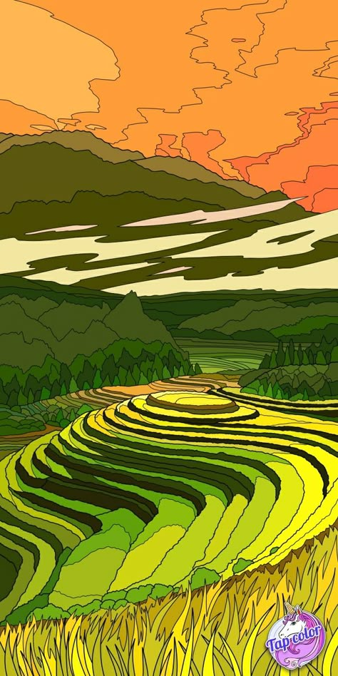 Endless Paper, Drawing Competition, Vietnam Art, Sky Art Painting, Color Drawing Art, Cool Pictures For Wallpaper, Asian Painting, Rice Terraces, Hippie Wallpaper