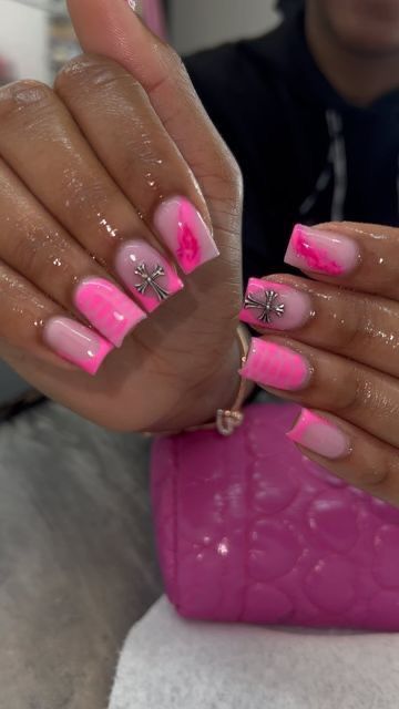 Trending Nail Colors, Nail Colors And Designs, Acrylic Nail Set, Colored Acrylic Nails, Girly Acrylic Nails, French Tip Acrylic Nails, Short Square Acrylic Nails, Acrylic Nails Coffin Pink, Long Square Acrylic Nails