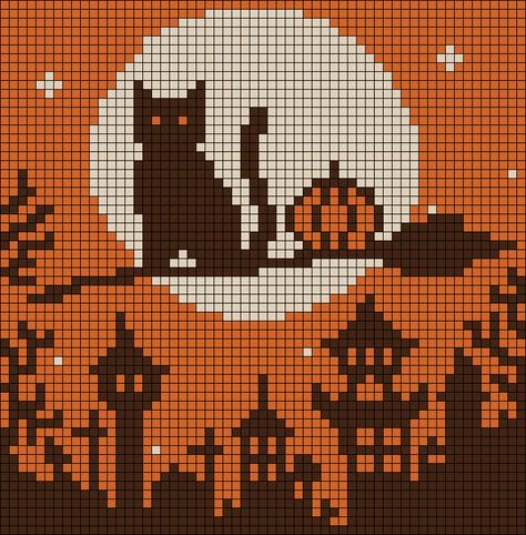 Jack O Lantern Alpha Pattern, Black Cat Tapestry Crochet, Autumn Tapestry Crochet, Crochet Halloween Graph, Crochet Alpha Pattern Halloween, Fall Tapestry Crochet Pattern, Alpha Patterns Crochet Halloween, Halloween Crochet Pixel Grid, Pumpkin Tapestry Crochet