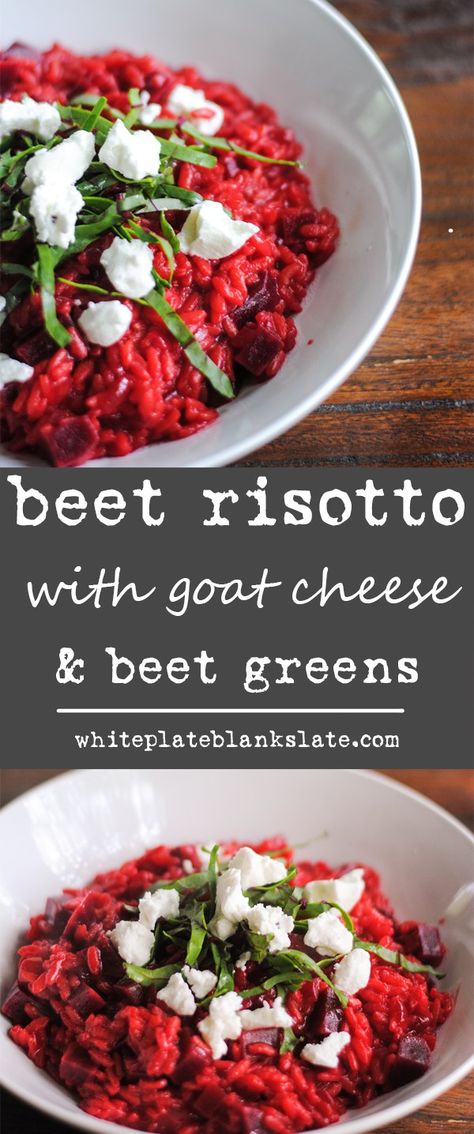 Beautiful beet risotto topped with goat cheese and beet greens. Beet Risotto Recipes, Risotto With Goat Cheese, Beet Recipes Healthy, Beet Risotto, Ricotta Recipes, Csa Recipes, Risotto Recipe, Beet Recipes, Arborio Rice