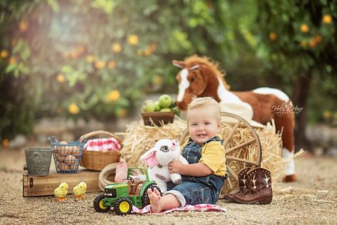 Baby Farmer Photoshoot, Farm Birthday Photo Shoot, Farmer Photoshoot, 6 Month Photo Ideas, Farm Cake Smash, Farmer Cake, Cowboy Themed Birthday Party, 6 Month Baby Picture Ideas, Farm Theme Birthday