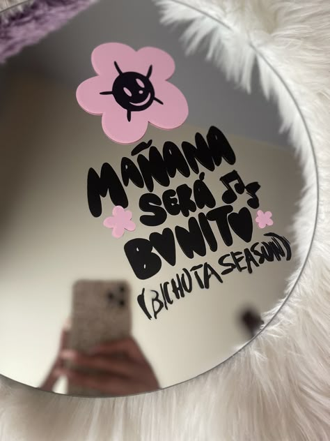 Karol G Mańana Será Bonito / Bichota season mirror  12 inch premium waterproof outdoor and indoor mirror for wall or even coffee table! Durable and quality vinyl ! Hand made so can add more if interested ! Whatsapp Theme, Crystal Bead Jewelry, Bf Gifts, Celebrity Wallpapers, Diy Mirror, Butterfly Wallpaper, Waterproof Outdoor, Last Minute Gifts, Mirror Wall